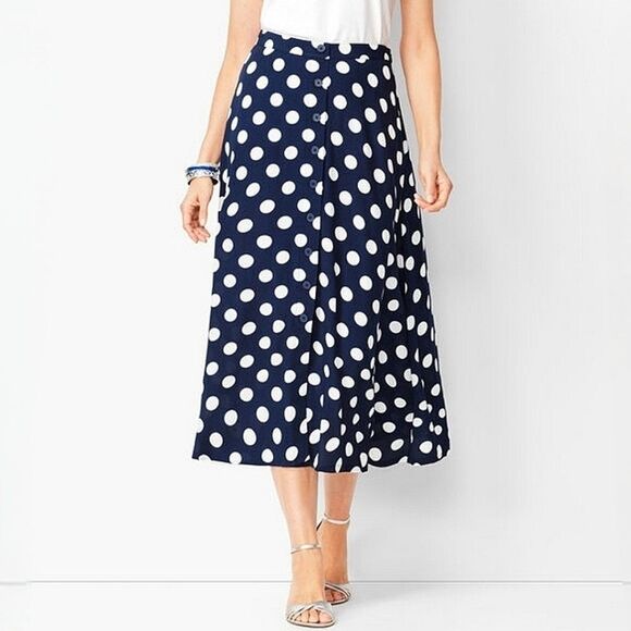 Talbots Navy Dotty Print Midi Skirt - Picture 2 of 15